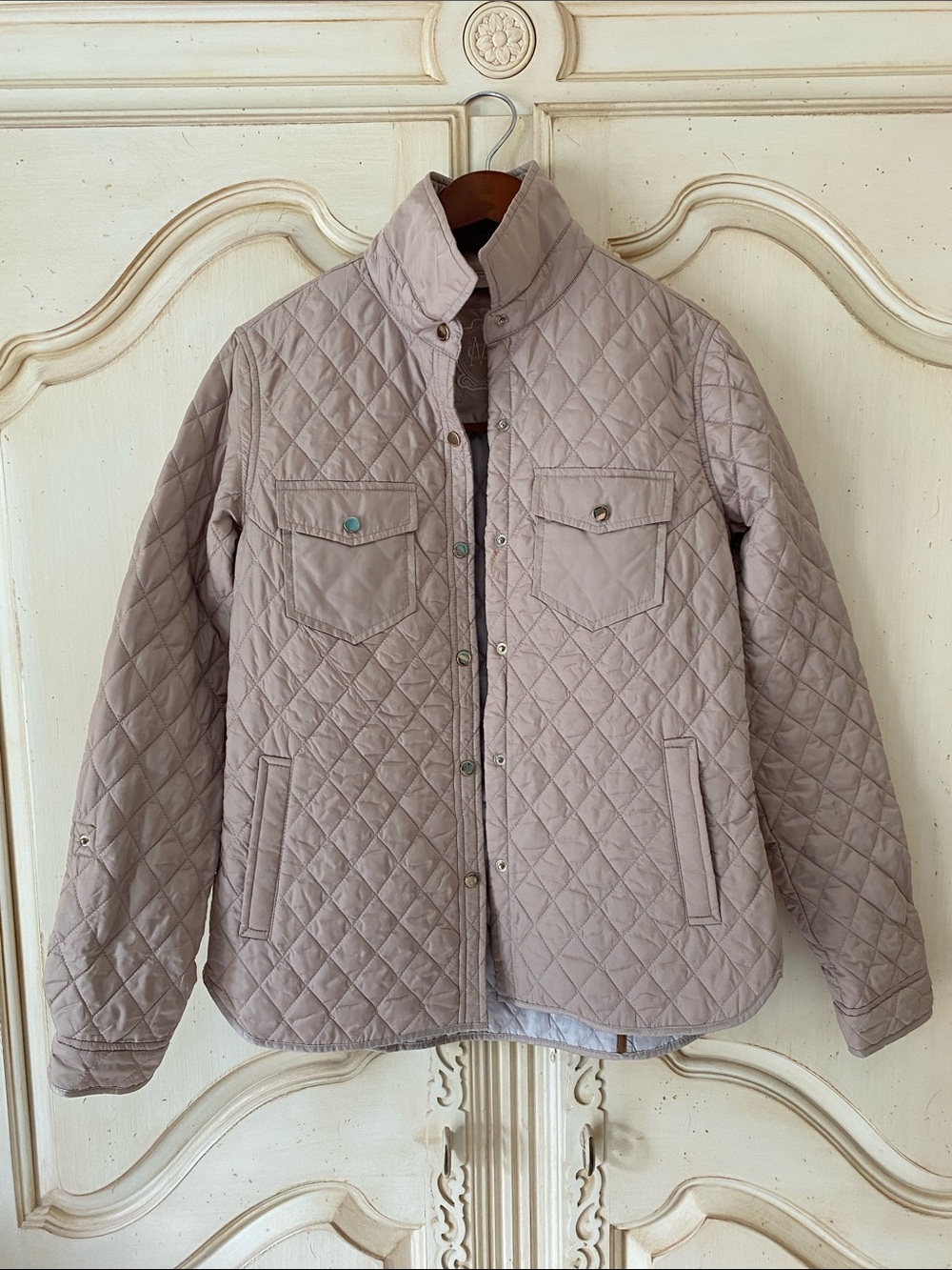 Massimo Dutti Quilted Light Taupe Women's Shirt Jacket